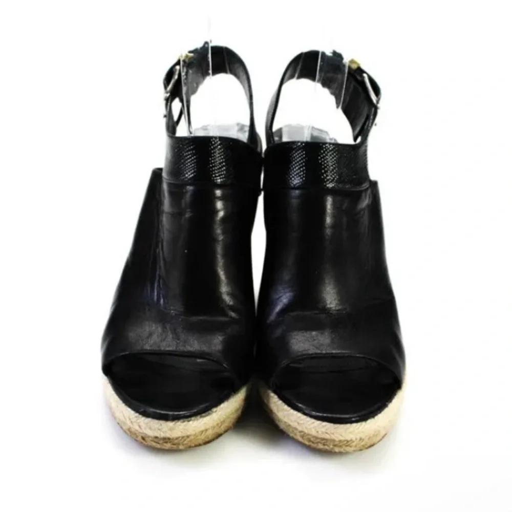 Authentic Balenciaga luxury designer black leather wedges sandals espadrilles 9